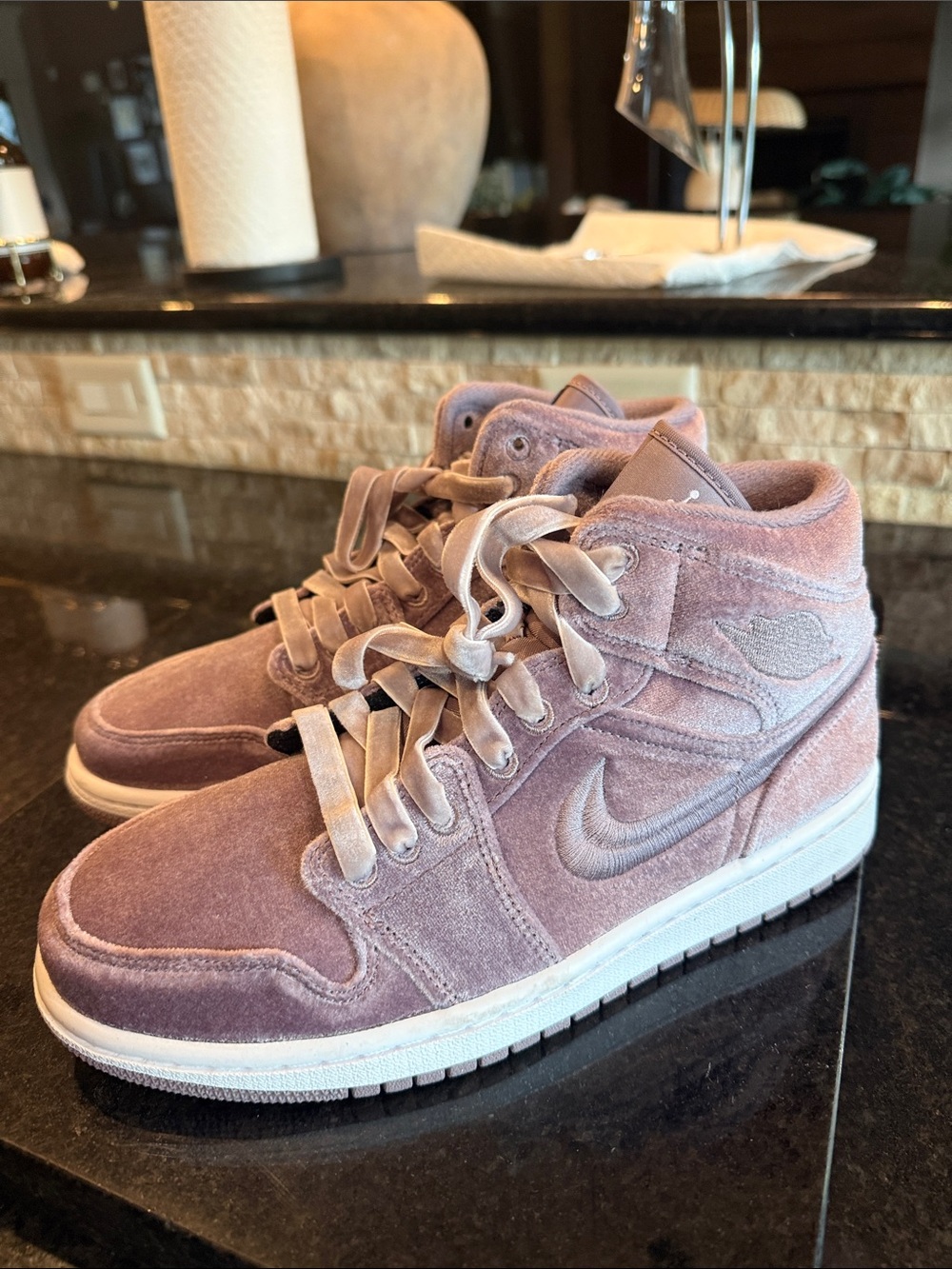 Nike Women's Air Jordan 1 Mid-Top Velvet Sneakers in Purple Velvet (Never worn)